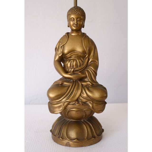 1950s 1950s Hollywood Regency Gold Ceramic Buddha Table Lamp For Sale - Image 5 of 17