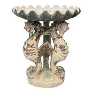 1950s Cast Stone Mottled Bird Bath With Seahorse Motif