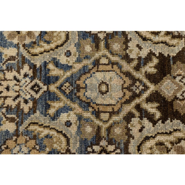 Antique Malayer Style Hand-Knotted Wool Rug With Botanical Motif in Indigo For Sale In New York - Image 6 of 11