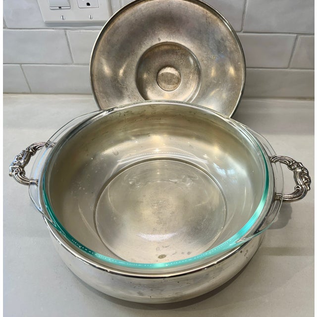 Rococo 1950s Silverplate Covered Serving Dish With Pyrex Insert For Sale - Image 3 of 7