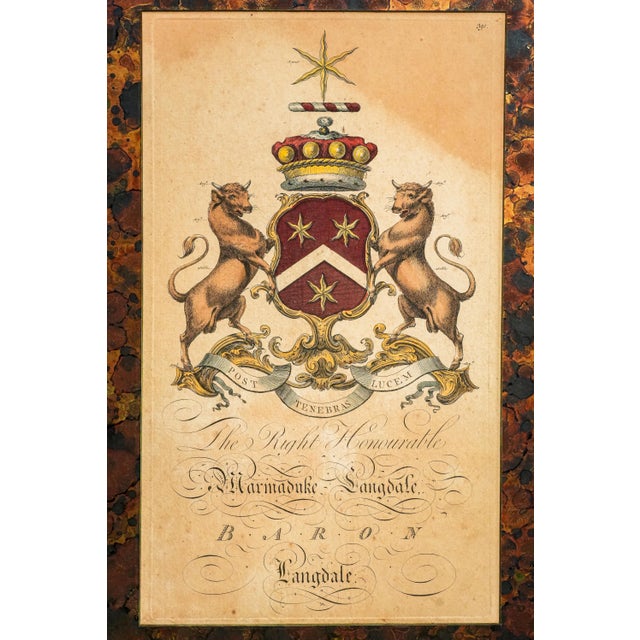 English Pair Antique 19th Century Hand Colored Heraldic Engravings English Coat of Arms Art Framed Wall Decor For Sale - Image 3 of 18