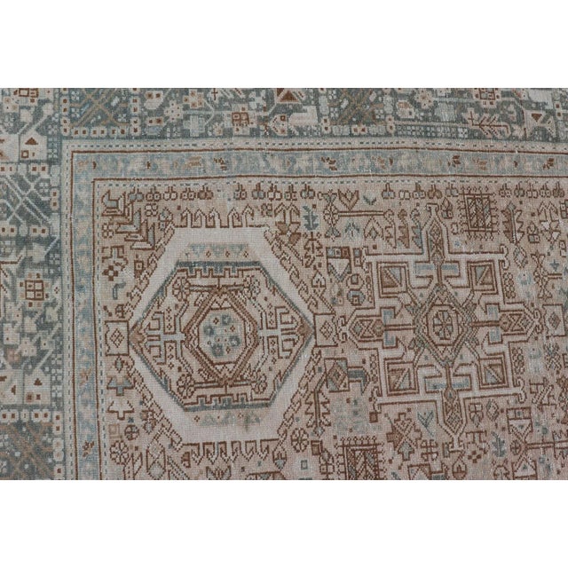 Textile Vintage Persian Heriz Rug With All-Over Medallion Design in Tan and Blues 9'4 X 12'10 For Sale - Image 7 of 14