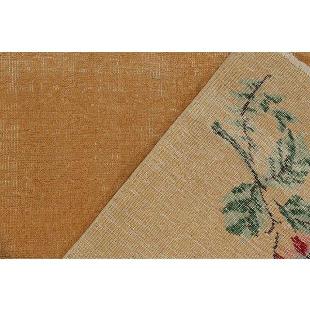 Textile 1960s Vintage Distressed Art Deco Rug in Golden-Brown With Colorful Floral For Sale - Image 7 of 8