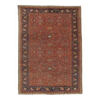 Antique Farahan Sarouk Handmade Oriental Ivory, Red & Navy Rug For Sale