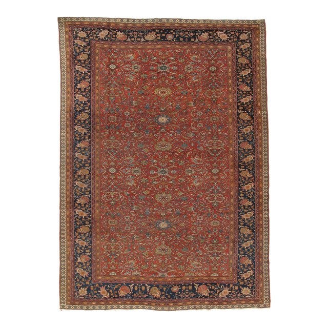 Antique Farahan Sarouk Handmade Oriental Ivory, Red & Navy Rug For Sale