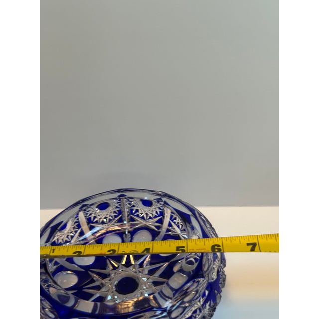 Mid 20th Century Bohemian Blue Cobalt Cut to Clear Two(2) Ashtrays Faceted Cut Diamond Star For Sale - Image 14 of 16