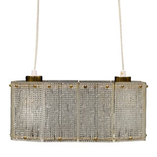 Molded Glass and Brass Ceiling Light attributed to Orrefors, Sweden, 1960s For Sale