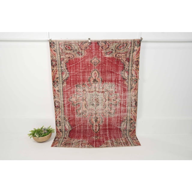 Textile 1970s Vintage Turkish Handmade Wool Cotton Red Area Rug For Sale - Image 7 of 12