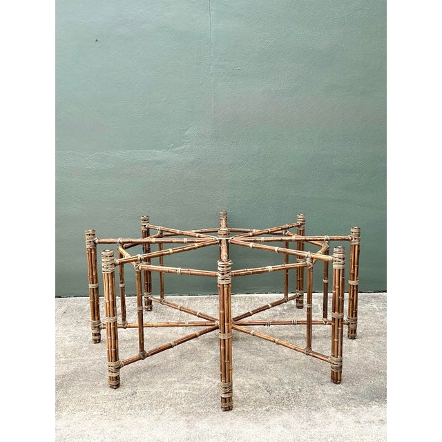 Vintage Bundled Rattan Dining Table Pedestal After McGuire For Sale In West Palm - Image 6 of 12
