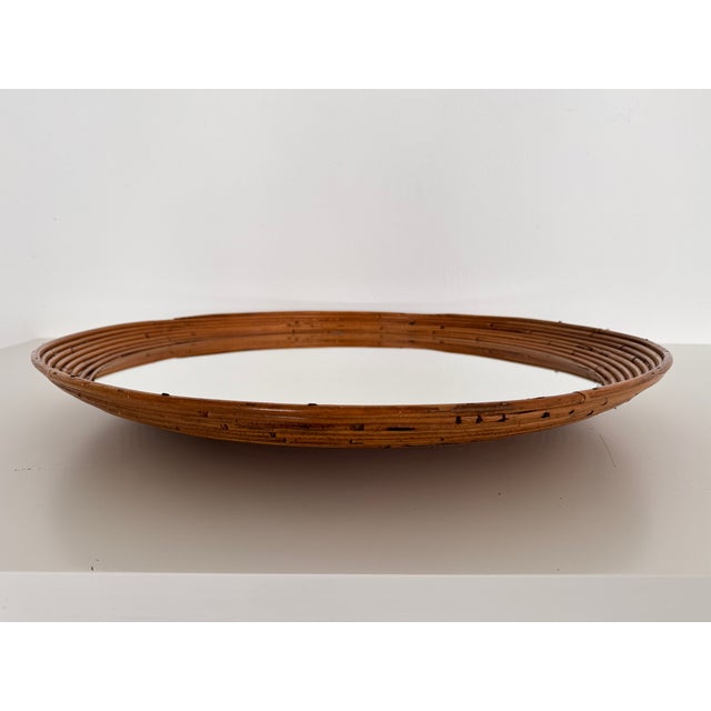 Mid-Century Italian Circular Rattan Wall Mirror in the style of Vivai Del Sud, 1960s For Sale - Image 12 of 16