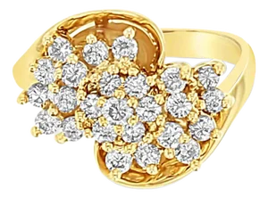 One Carat Cluster Diamond Cocktail Ring 14K Yellow Gold, Size 6