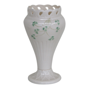 Belleek Ireland Porcelain Shamrock Tall Scalloped Vase 4395b