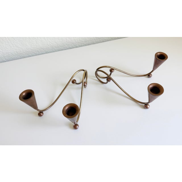 Mid 20th Century 1960s Los Castillos-Style Modernist Brass & Copper Candle Holders - A Pair For Sale - Image 5 of 12