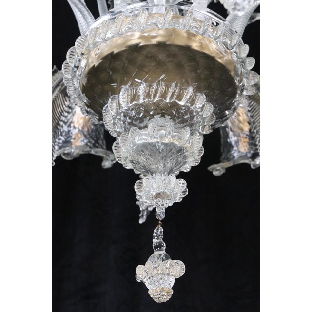 Large Vintage Clear Six Arm Murano Style Glass Chandelier For Sale - Image 10 of 12