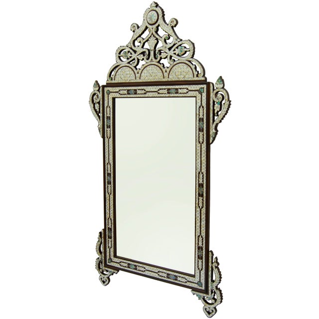 Vintage Mother-Of-Pearl Inlaid Walnut Console Table & Mirror Set For Sale - Image 10 of 13