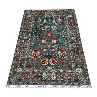 Green Persian Oushak Hand-Knotted Wool Rug - 4'11" X 6'10" For Sale