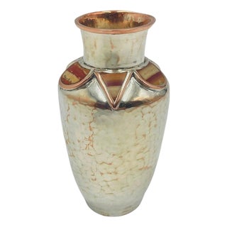 Vintage Silver Plated Flower Vase With Jasper Stone Inlay by Emilia Castillo For Sale