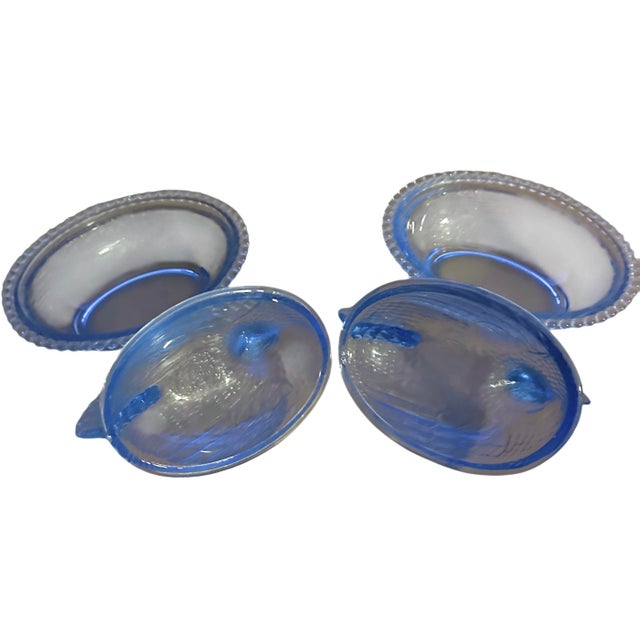 1970s 1970s A Pair of Indiana Glass Cornflower Blue Hen on a Nest Covered Dishes For Sale - Image 5 of 12