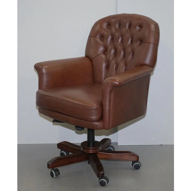 Brown Leather Chesterfield Captain's Armchair For Sale - Image 4 of 14