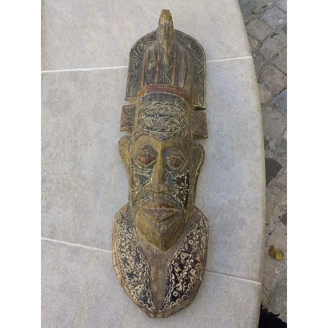 African Mask in Carved Wood, 1950s For Sale - Image 12 of 12