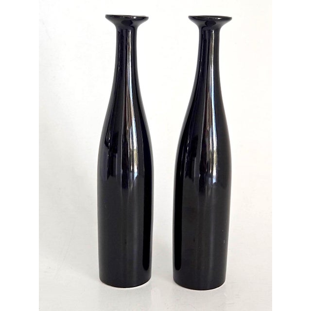 Black Vintage Toyo Ceramic Ikebana Bottle Vases, a Pair For Sale - Image 8 of 14