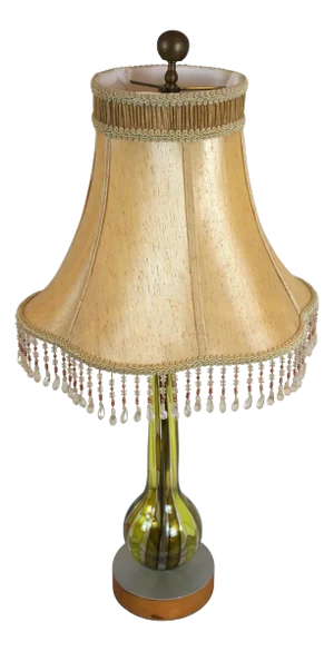 Contemporary Hand Blown Green Striped Glass Boudoir Table Lamp Beaded Shade