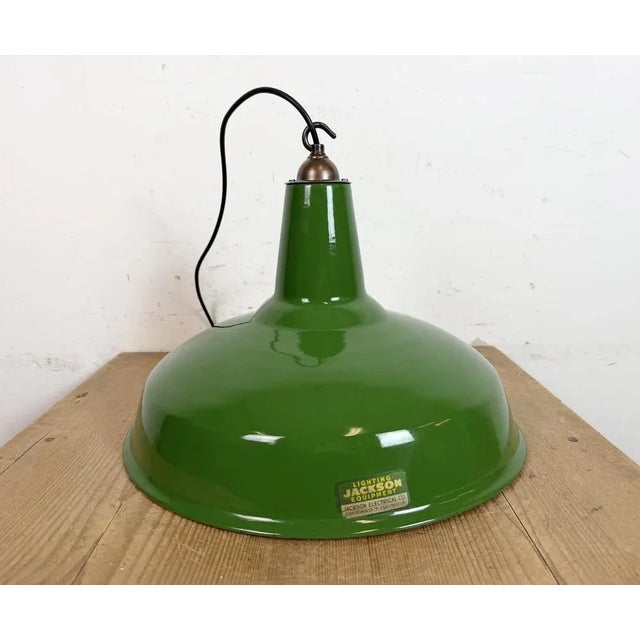 Industrial Green Enamel Factory Pendant Lamp from Jackson Electrical Co., 1960s For Sale - Image 11 of 18