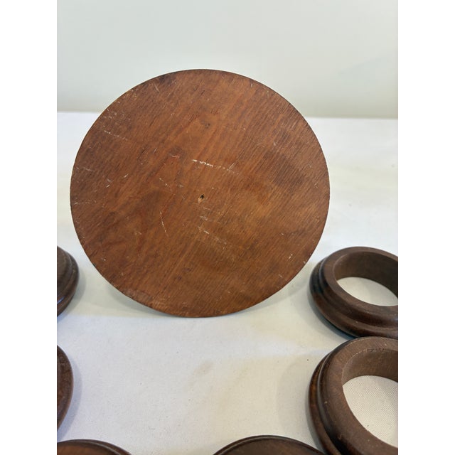 Brown Vintage Wooden Napkin Rings With Stacked Holder, Set of 7 For Sale - Image 8 of 8