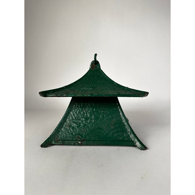 Japanese Japanese Vintage Cast Iron Green Lantern For Sale - Image 3 of 6