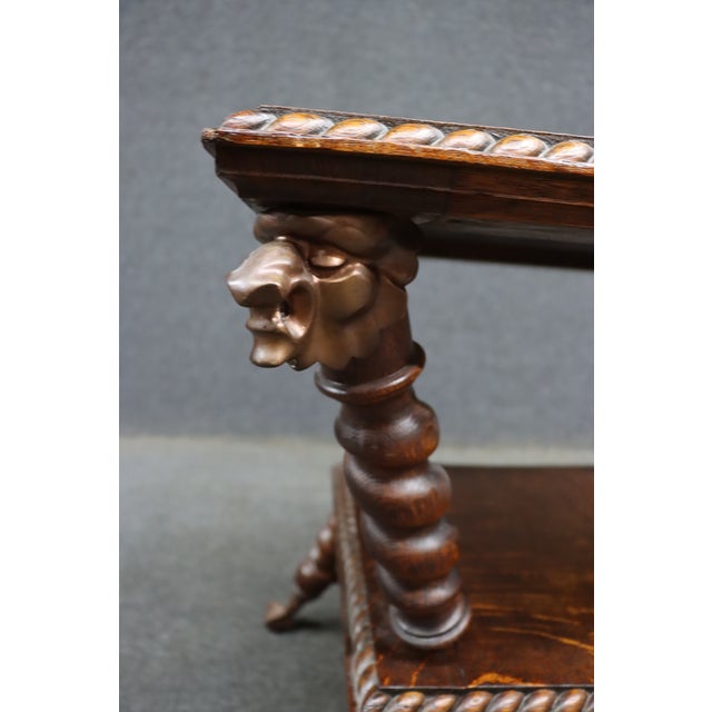 Brown Merklin Brothers Attributed Barley Twist Quarter Sawn Oak Side Table With Lion Mask Mounts For Sale - Image 8 of 13