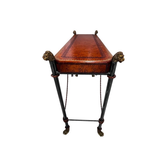 Metal Egyptian Revival Neoclassical -Style Leather Top Console Table by Maitland Smith For Sale - Image 7 of 11