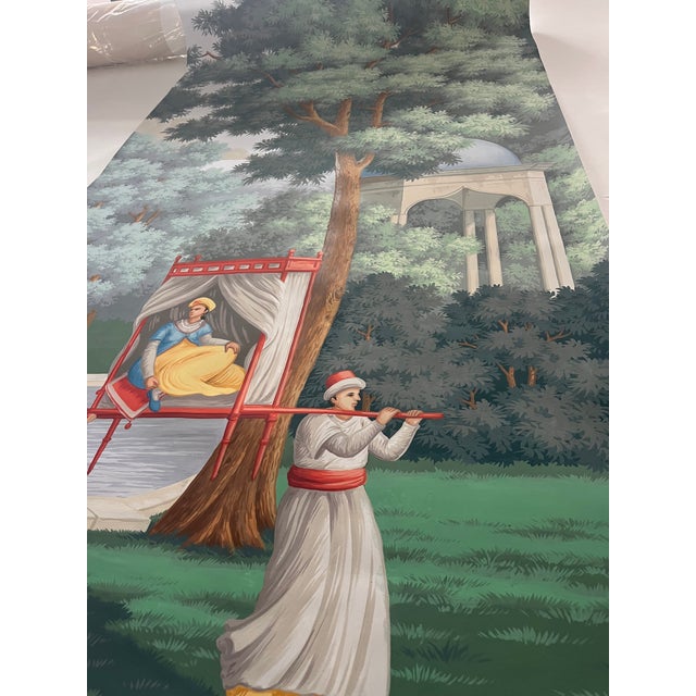 Hand Painted Oriental Ottoman Palace Garden Panoramic Mural Panels | Set of 5 Panels 3ft×8ft Custom Scenic Wallpaper For Sale - Image 4 of 4
