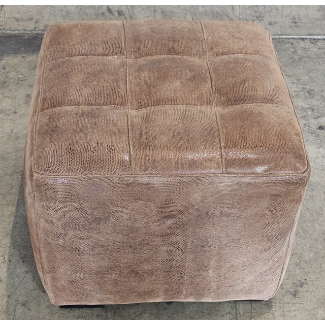 Modern Late 20th Century Hancock & Moore Brown Suede Leather Footstool Ottoman Animal Print Fabric For Sale - Image 3 of 7