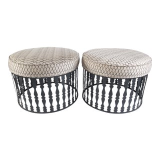 Arthur Umanoff Round Ottomans - A Pair For Sale