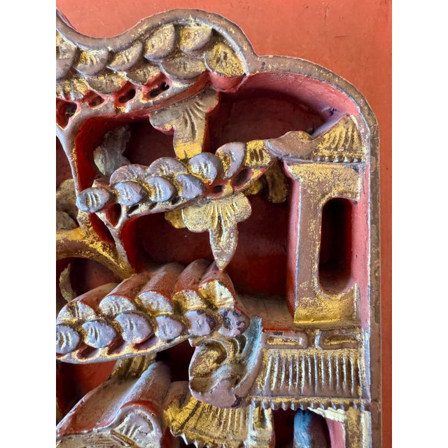 Late 19th Century Antique Chinese Gilt-Wood High-Relief Carved Wall Panel For Sale - Image 5 of 11