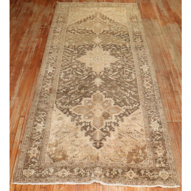 Vintage Zabihi Collection Persian Heriz Brown Gallery Rug - 5'3" x 12'10" For Sale - Image 9 of 12