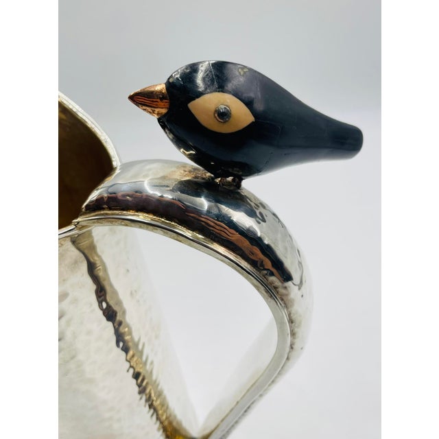 1980s Rare Emilia Castillo Silver-Plated Pitcher With Onyx & Jasper Birds For Sale - Image 14 of 18