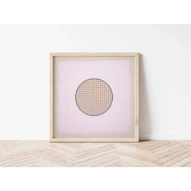 Contemporary Pastel Lavender-Pink Abstract Minimal Circle Art Print by Emily Keating Snyder | 30 X 30 Print in Wood Frame For Sale - Image 3 of 4