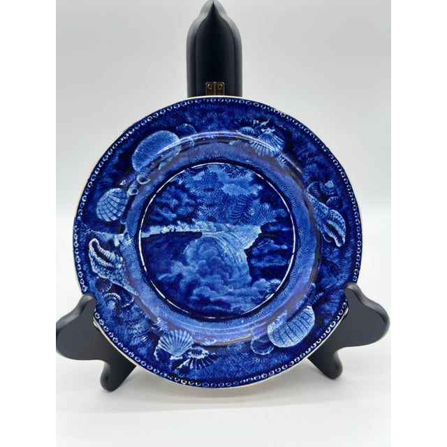 A Very Fine Antique Historical Blue Transfer Ware Decorated Pearlware Plate, "Trenton Falls" Circa 1820's For Sale - Image 10 of 11