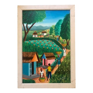 Original 1980s Haiti Folk Art Oil Painting For Sale