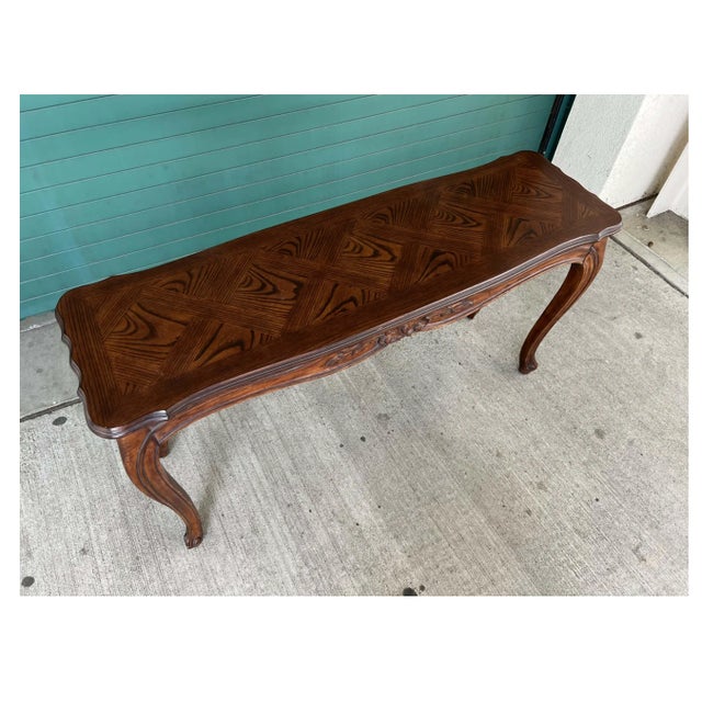 French Provincial Late 20th Century French Provincial Style Carved Sofa Console Table For Sale - Image 3 of 7