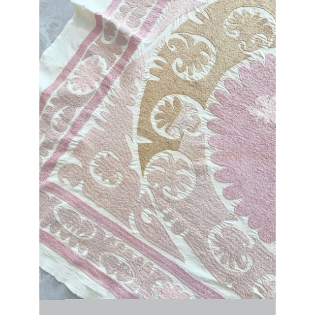 Mid-Century Modern Decorative Neutral Tan Suzani Tribal Textile For Sale - Image 3 of 9