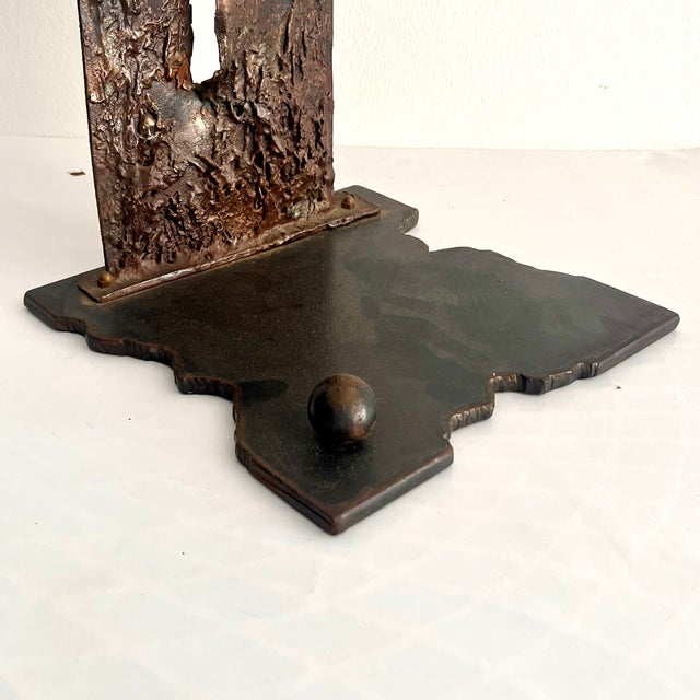 Mid-Century Modern Brutalist Geometric Sculpture in Metal and Copper, 1970s For Sale - Image 3 of 5