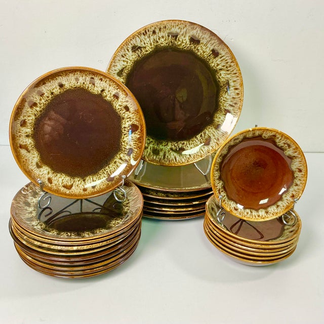 1980s 1980s Vintage Brutalist Boho Chic Arts & Crafts Lava Drip Dinnerware - Set of 24 For Sale - Image 5 of 14