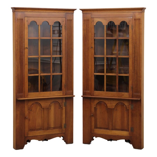 Pair Stickley Cherry Valley Corner China Cabinets For Sale