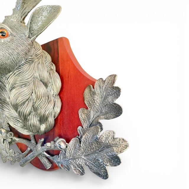 Vagabond House Pewter Stag Head Wall Mount With Oak Leaves – Lodge Style Decor For Sale - Image 4 of 6