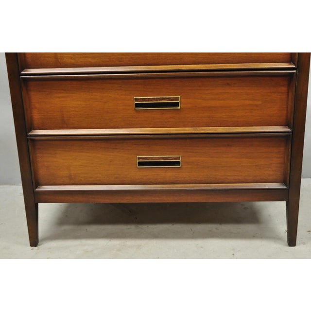 Vintage Drexel Mid Century Modern Walnut 5 Drawer Tall Chest Dresser Highboy For Sale In Philadelphia - Image 6 of 18