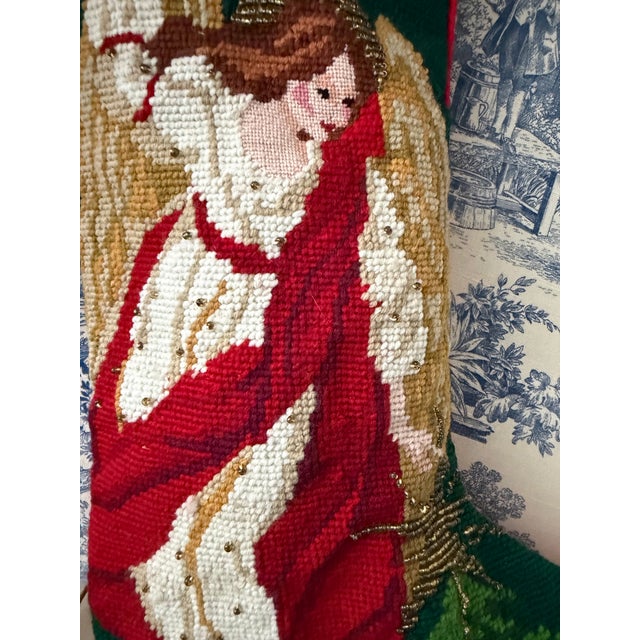 American Needlepoint Vintage Stocking Ornament For Sale - Image 3 of 4