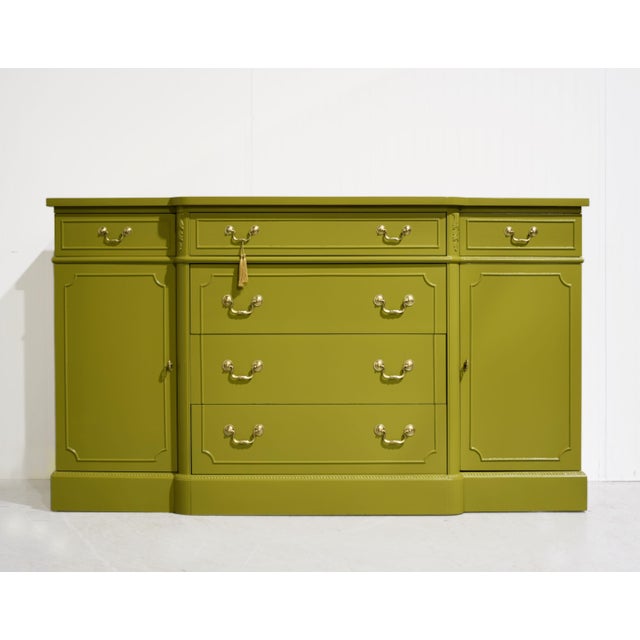 Vintage Georgian-Style Breakfront Sideboard by Metz Furniture in Green - Newly Painted For Sale - Image 4 of 15