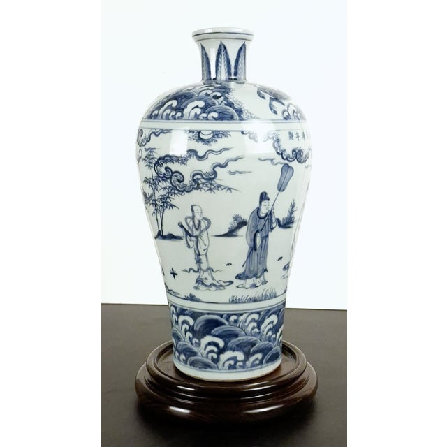 Blue Chinese Porcelain Blue and White Garden Story Meiping For Sale - Image 8 of 13